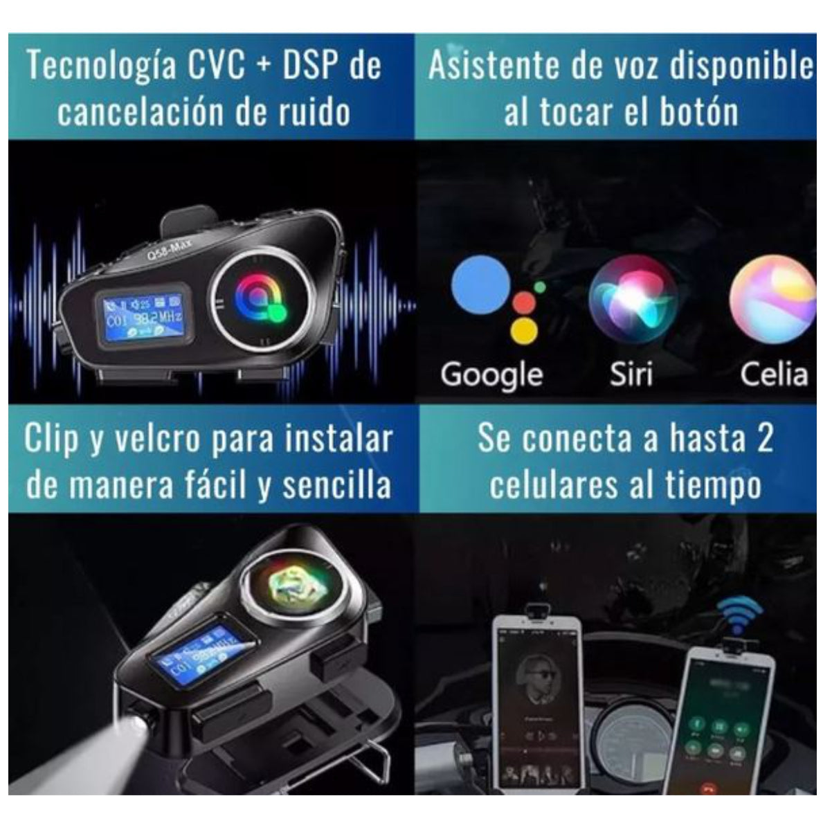 2 UNIDADES Intercomunicador Bluetooth para Motociclistas- Q58 Max